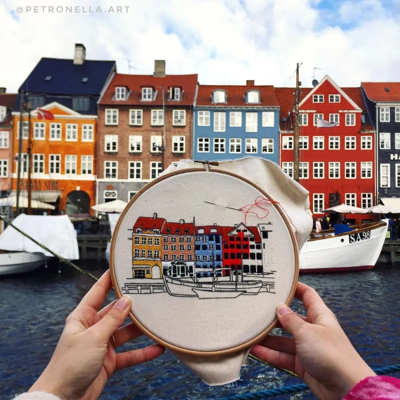Elin Petronella embroiders famous landmarks and architecture