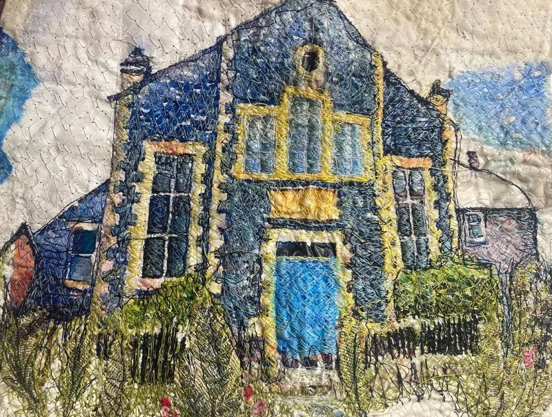 Beautiful embroidered house by textile artist Haf Weighton