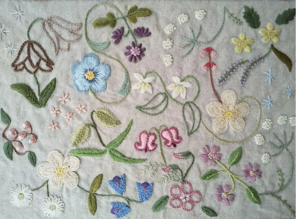 Alpine Plants Hand Embroidery in Bloom by Noriko Livingstone