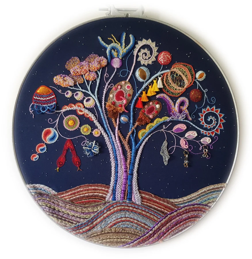 Tree of life embroidery by Hand Embroidery Graduate Maia O'Neill