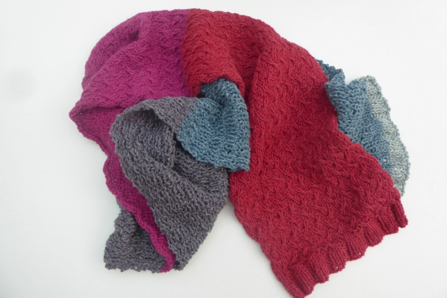 Hand knitting course work by graduate Sarah Pond