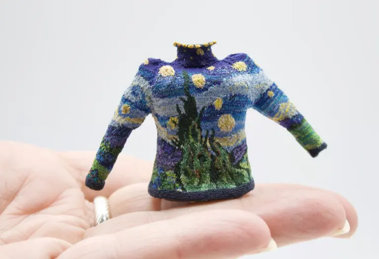 Starry Night miniature knitted jumper by Althea Crome